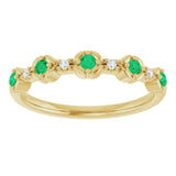 14K Gold Round Natural Emerald & Natural Diamond Stackable Ring – 2mm Stones - Yellow Gold - view 2