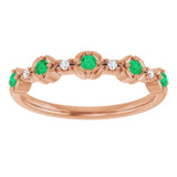 14K Gold Round Natural Emerald & Natural Diamond Stackable Ring – 2mm Stones - Rose Gold - view 2