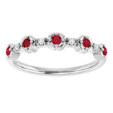 14K Gold Round Natural Ruby & Natural Diamond Stackable Ring – 2mm Stones - White Gold - view 2