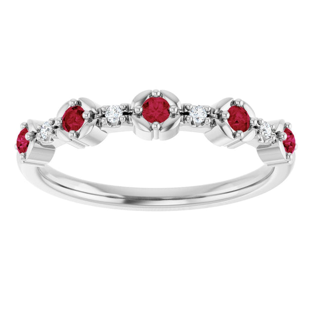 14K Gold Round Natural Ruby & Natural Diamond Stackable Ring – 2mm Stones - White Gold - view 2