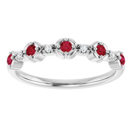 Platinum Round Natural Ruby & Natural Diamond Stackable Ring - view 2