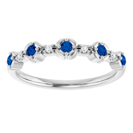 Platinum Round Natural Blue Sapphire & Natural Diamond Stackable Ring - view 2
