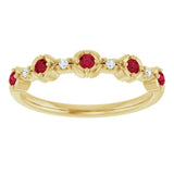 14K Gold Round Natural Ruby & Natural Diamond Stackable Ring – 2mm Stones - Yellow Gold - view 2