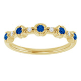 14K Gold Round Natural Blue Sapphire & Natural Diamond Stackable Ring – 2mm Stones - Yellow Gold - view 2