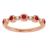 14K Gold Round Natural Ruby & Natural Diamond Stackable Ring – 2mm Stones - Rose Gold - view 2