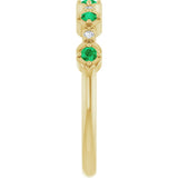 14K Gold Round Natural Emerald & Natural Diamond Stackable Ring – 2mm Stones - Yellow Gold - view 3