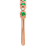 14K Gold Round Natural Emerald & Natural Diamond Stackable Ring – 2mm Stones - Rose Gold - view 3