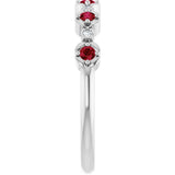 Platinum Round Natural Ruby & Natural Diamond Stackable Ring - view 3