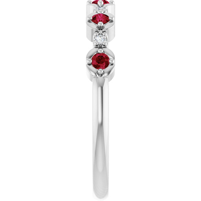 Platinum Round Natural Ruby & Natural Diamond Stackable Ring - view 3