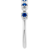 Platinum Round Natural Blue Sapphire & Natural Diamond Stackable Ring - view 3