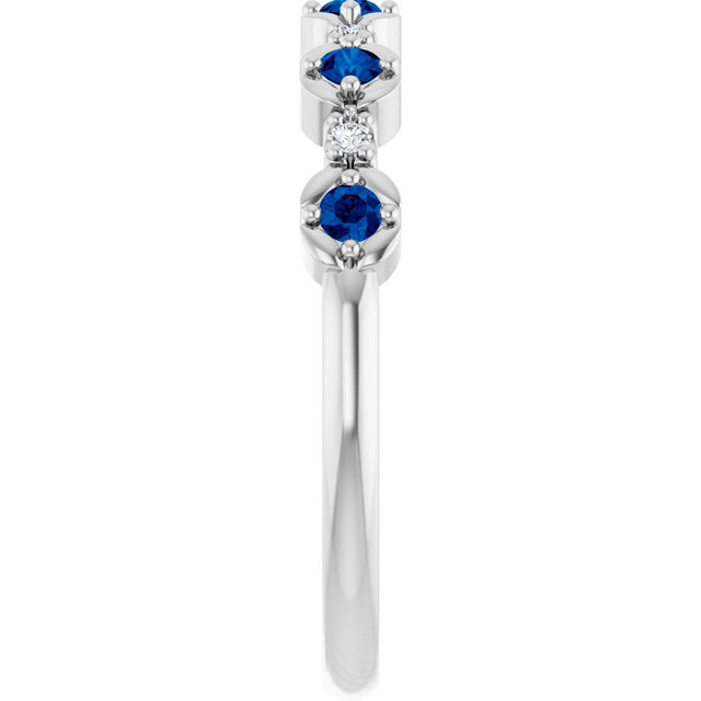 Platinum Round Natural Blue Sapphire & Natural Diamond Stackable Ring - view 3