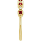 14K Gold Round Natural Ruby & Natural Diamond Stackable Ring – 2mm Stones - Yellow Gold - view 3