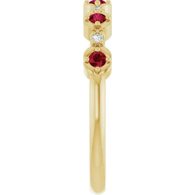 14K Gold Round Natural Ruby & Natural Diamond Stackable Ring – 2mm Stones - Yellow Gold - view 3
