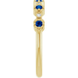 14K Gold Round Natural Blue Sapphire & Natural Diamond Stackable Ring – 2mm Stones - Yellow Gold - view 3