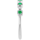 14K Gold Round Natural Emerald & Natural Diamond Stackable Ring – 2mm Stones - White Gold - view 3