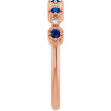 14K Gold Round Natural Blue Sapphire & Natural Diamond Stackable Ring – 2mm Stones - Rose Gold - view 3