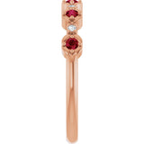 14K Gold Round Natural Ruby & Natural Diamond Stackable Ring – 2mm Stones - Rose Gold - view 3