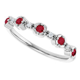 14K Gold Round Natural Ruby & Natural Diamond Stackable Ring – 2mm Stones - White Gold - view 4