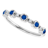Platinum Round Natural Blue Sapphire & Natural Diamond Stackable Ring - view 4