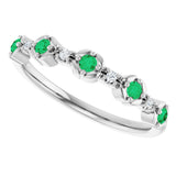 Platinum Round Natural Emerald & Natural Diamond Stackable Ring - view 4