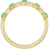 14K Gold Round Natural Emerald & Natural Diamond Stackable Ring – 2mm Stones - Yellow Gold - view 5