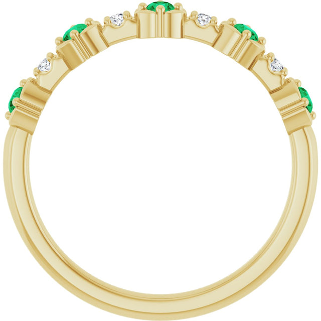 14K Gold Round Natural Emerald & Natural Diamond Stackable Ring – 2mm Stones - Yellow Gold - view 5