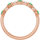 14K Gold Round Natural Emerald & Natural Diamond Stackable Ring – 2mm Stones - Rose Gold - view 5