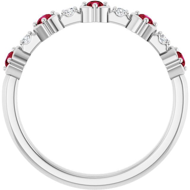 14K Gold Round Natural Ruby & Natural Diamond Stackable Ring – 2mm Stones - White Gold - view 5
