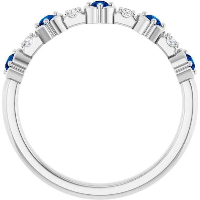 14K Gold Round Natural Blue Sapphire & Natural Diamond Stackable Ring – 2mm Stones - White Gold - view 5