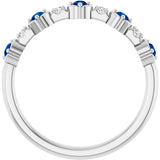 Platinum Round Natural Blue Sapphire & Natural Diamond Stackable Ring - view 5