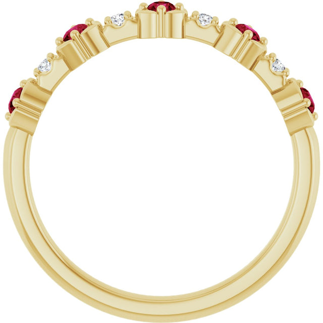 14K Gold Round Natural Ruby & Natural Diamond Stackable Ring – 2mm Stones - Yellow Gold - view 5