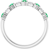 14K Gold Round Natural Emerald & Natural Diamond Stackable Ring – 2mm Stones - White Gold - view 5