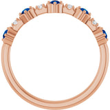 14K Gold Round Natural Blue Sapphire & Natural Diamond Stackable Ring – 2mm Stones - Rose Gold - view 5
