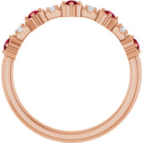 14K Gold Round Natural Ruby & Natural Diamond Stackable Ring – 2mm Stones - Rose Gold - view 5