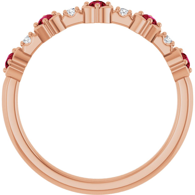 14K Gold Round Natural Ruby & Natural Diamond Stackable Ring – 2mm Stones - Rose Gold - view 5