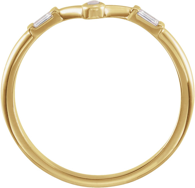 14K Gold Round Natural White Opal & Natural Diamond Accented Cabochon V Ring - Yellow Gold - view 2