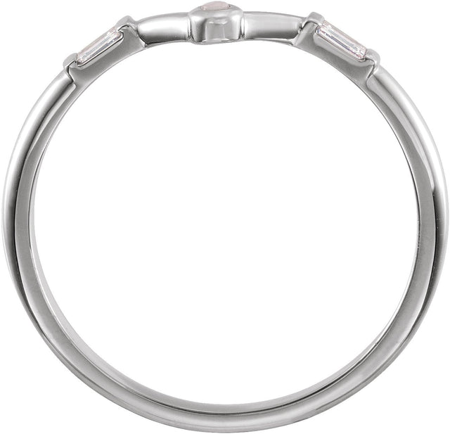 14K Gold Round Natural White Opal & Natural Diamond Accented Cabochon V Ring - White Gold - view 2