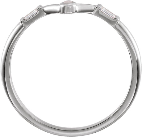 Platinum Round Natural White Opal & Natural Diamond Accented Cabochon V Ring - view 2
