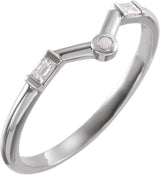 Platinum Round Natural White Opal & Natural Diamond Accented Cabochon V Ring