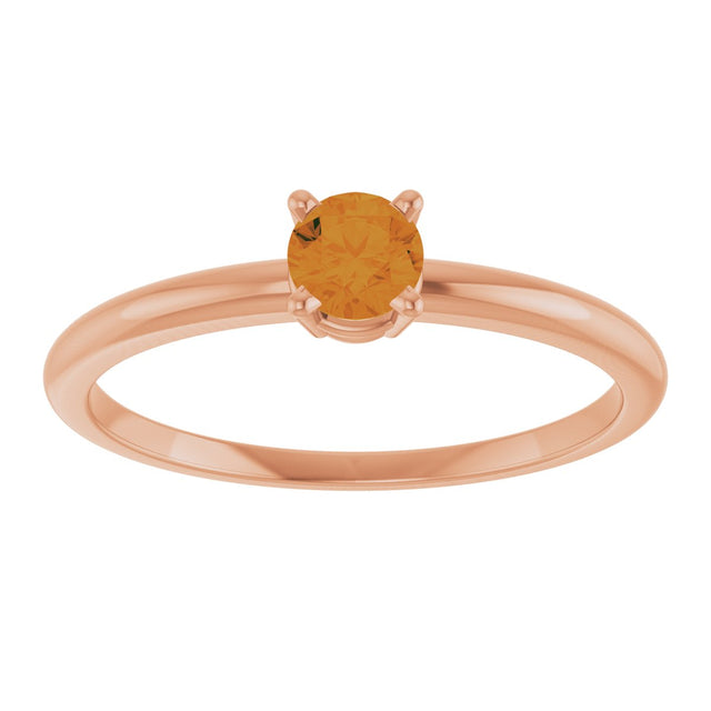 14K Gold Round Natural Citrine Youth Birthstone Ring - Rose Gold - view 7