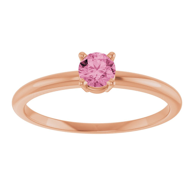 14K Gold Round Natural Pink Tourmaline Youth Birthstone Ring - Rose Gold - view 7