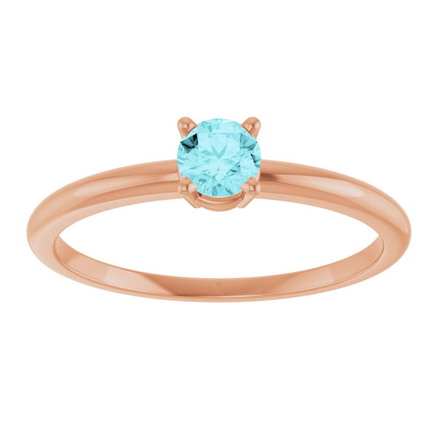14K Gold Round Natural Blue Zircon Youth Birthstone Ring - Rose Gold - view 7