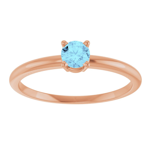 14K Gold Round Natural Aquamarine Youth Birthstone Ring - Rose Gold - view 7