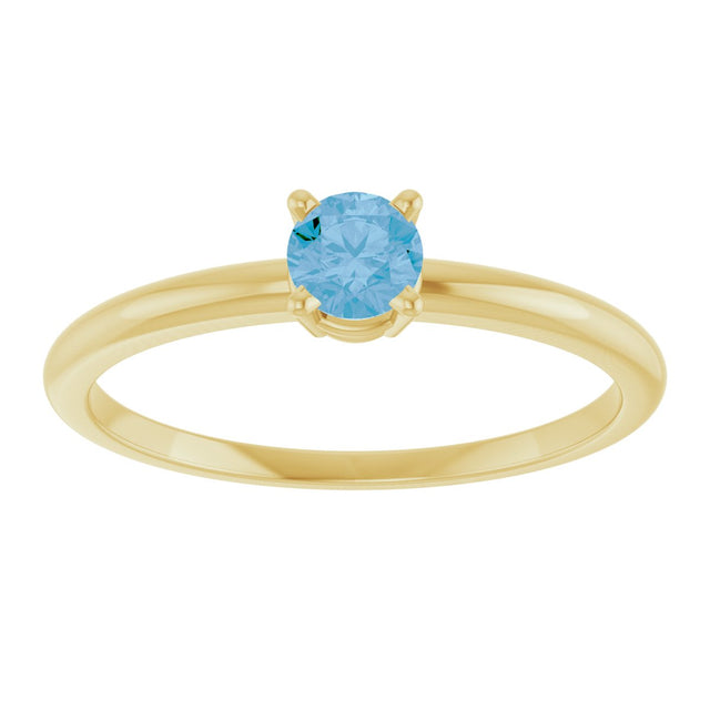 14K Gold Round Natural Swiss Blue Topaz Youth Birthstone Ring - Yellow Gold - view 7