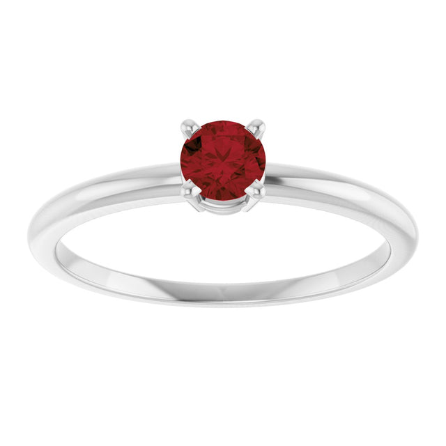 Platinum Round Natural Mozambique Garnet Youth Birthstone Ring - view 7