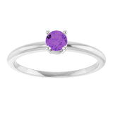 Platinum Round Natural Amethyst Youth Birthstone Ring - view 7