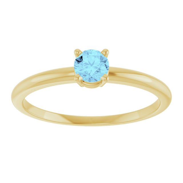 14K Gold Round Natural Aquamarine Youth Birthstone Ring - Yellow Gold - view 7