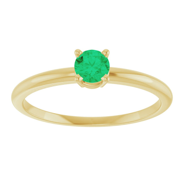 14K Gold Round Lab-Grown Emerald Youth Birthstone Ring - Yellow Gold - view 7