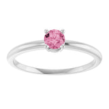 Platinum Round Natural Pink Tourmaline Youth Birthstone Ring - view 7