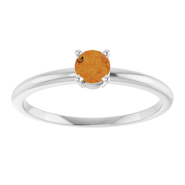 Platinum Round Natural Citrine Youth Birthstone Ring - view 7